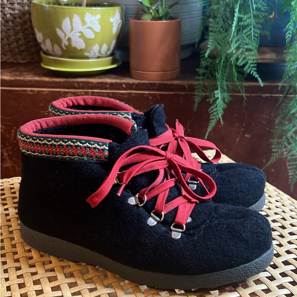 SOLD! Yay! Black Ankle Boots with Red Laces